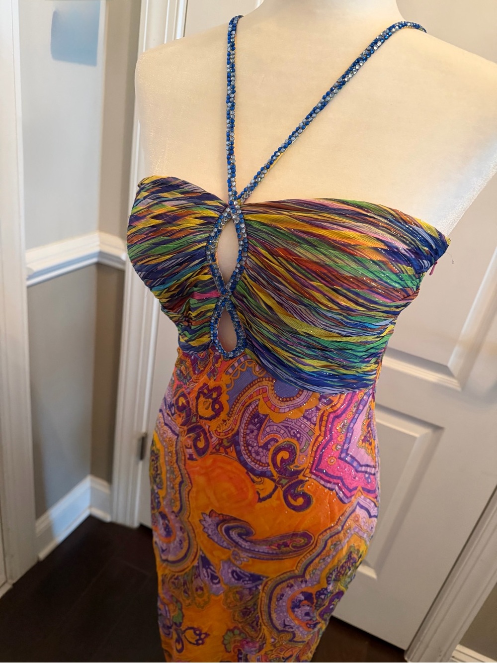 Mary L Couture Multicolor Paisley Maxi Dress - Orange, Purple, Green - Picture 6 of 9
